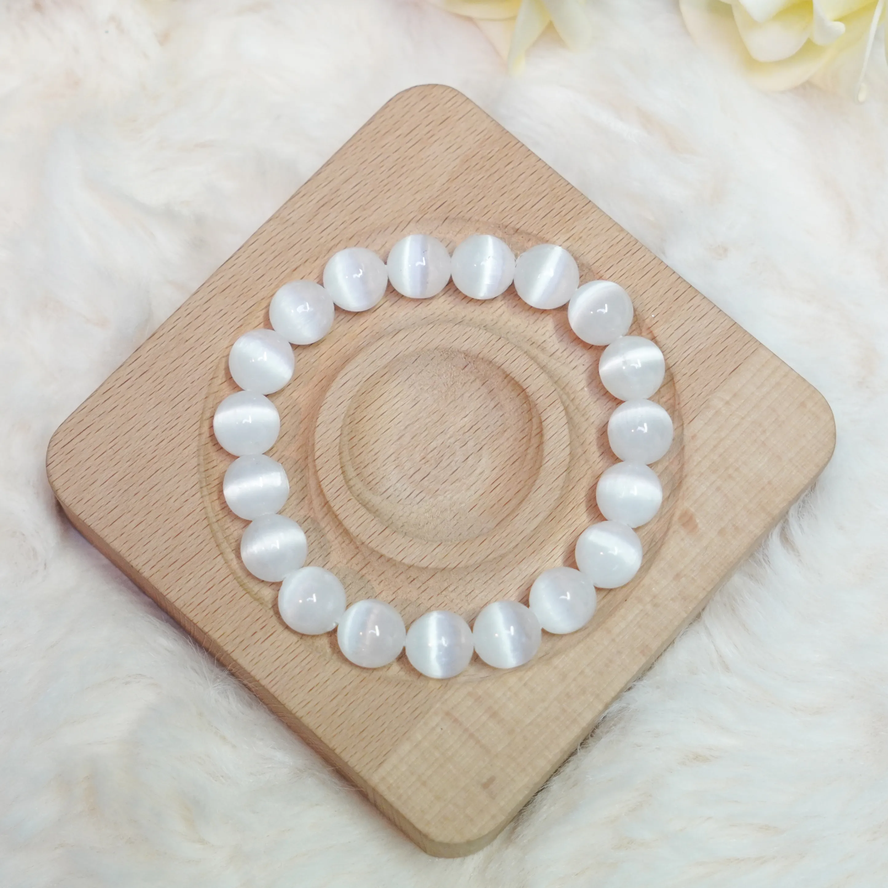 Selenite Natural Gemstones Round Beads Energy Power Crystal Reiki Healing Stretch Bracelet