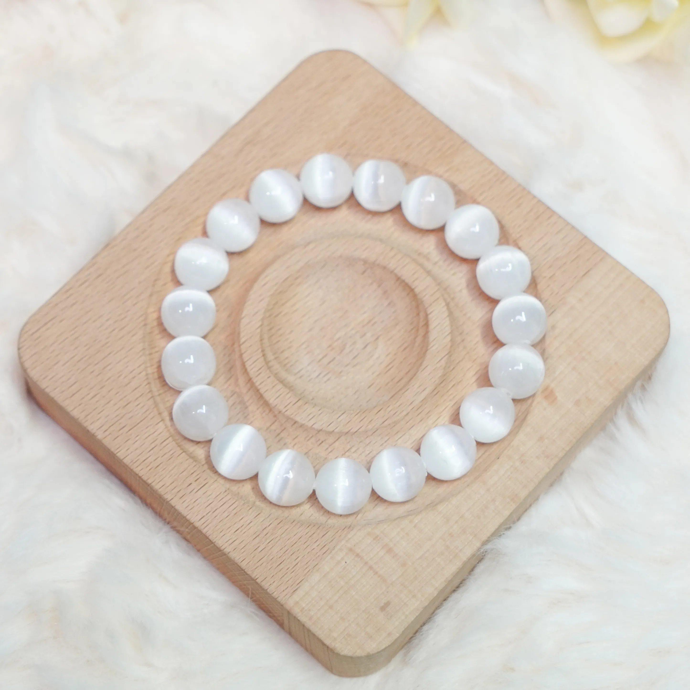 Selenite Natural Gemstones Round Beads Energy Power Crystal Reiki Healing Stretch Bracelet
