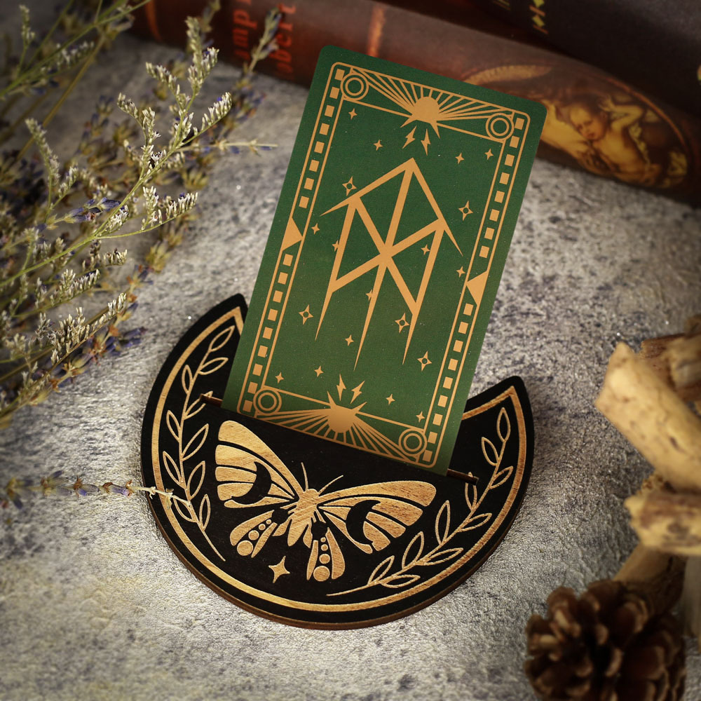 New Tarot Card Display Stand Wooden Carved Butterfly Card Base Moon Phase Tarot Card Holder Ritual Stand