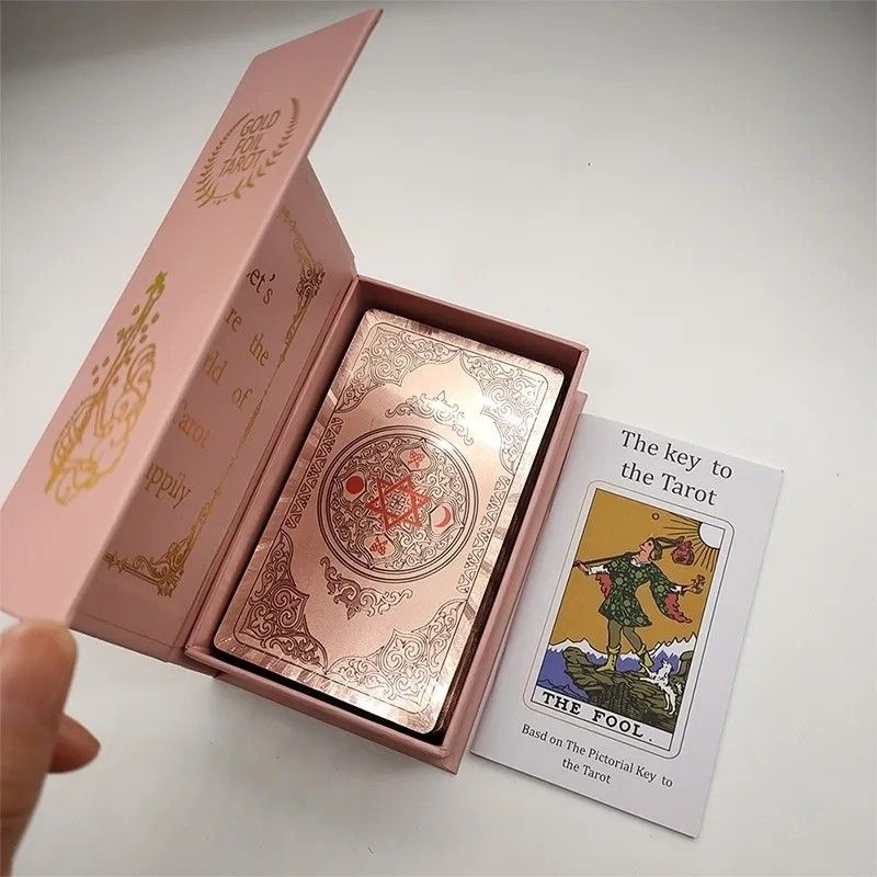 Waterproof Rose Gold Tarot: Pink Floral Mandala Beginner Deck with Meanings — Luxury PVC Cardset with Deluxe Gift Box