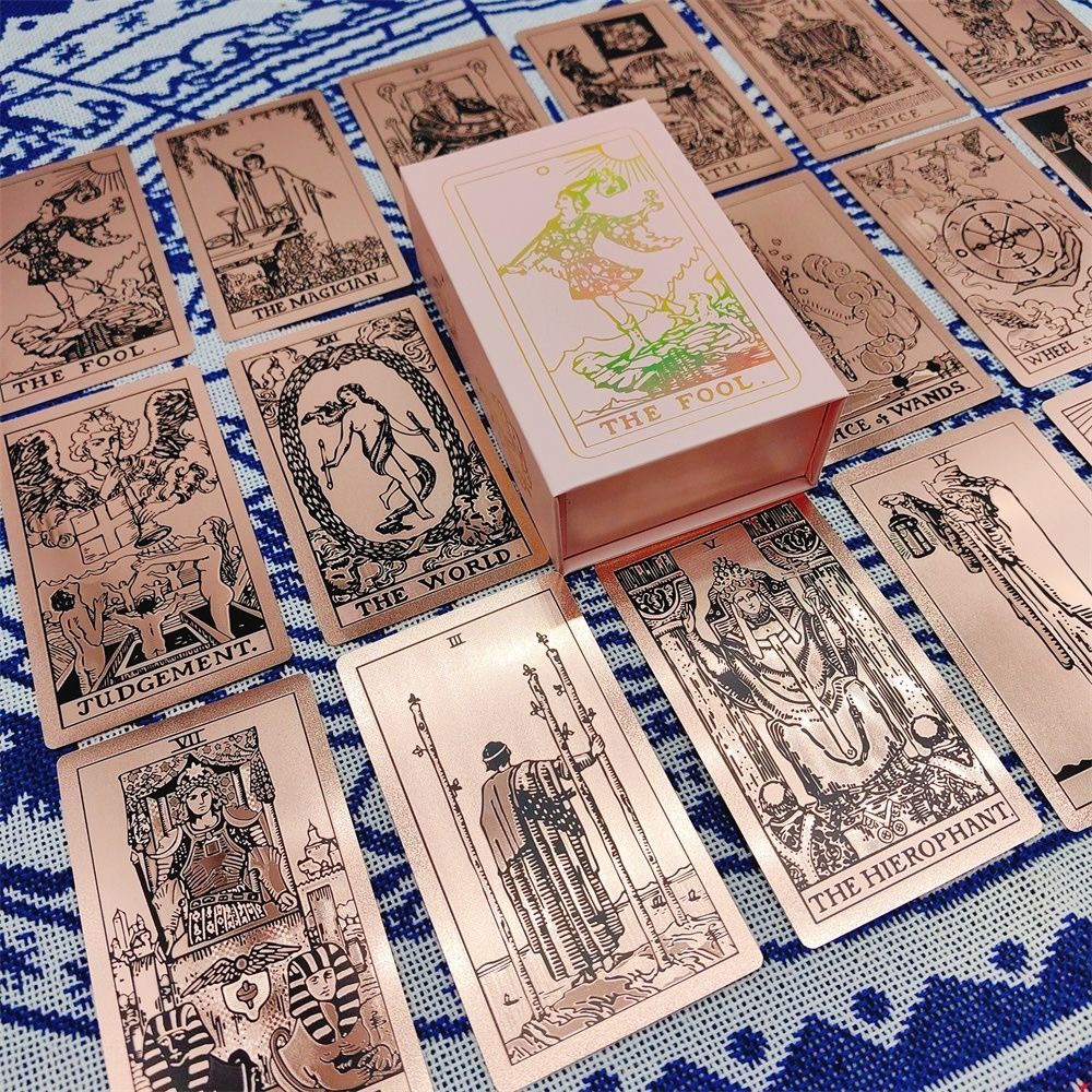 Waterproof Rose Gold Tarot: Pink Floral Mandala Beginner Deck with Meanings — Luxury PVC Cardset with Deluxe Gift Box