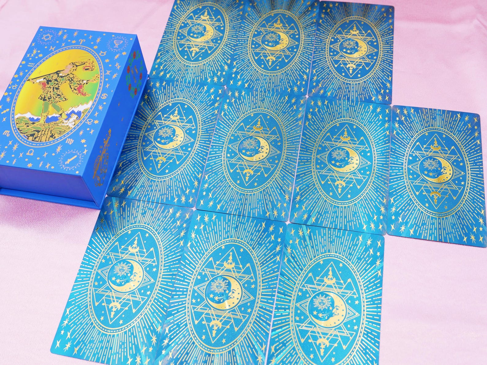 Peacock Blue Gold Foil Tarot: Waterproof Teal PVC Celestial Deck