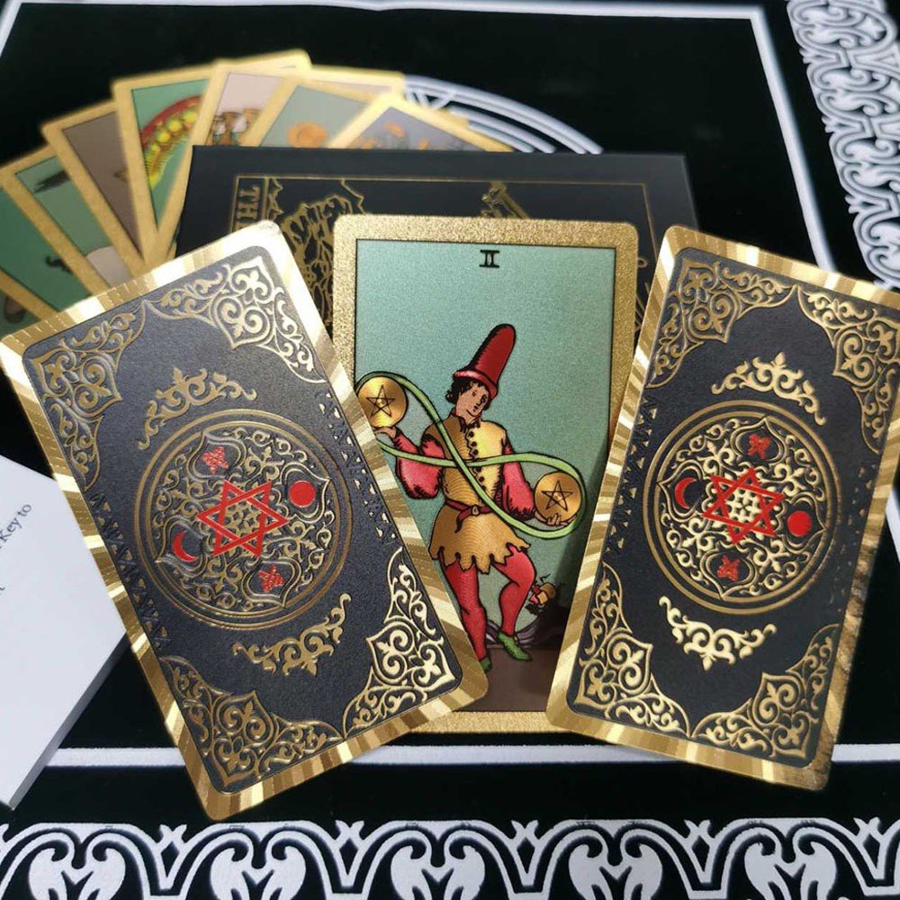 Black Gold Hexagram Rider Gold Foil Tarot Deck – 78 Pcs Waterproof Scratch-Resistant Tarot Cards In Rigid Gift Box