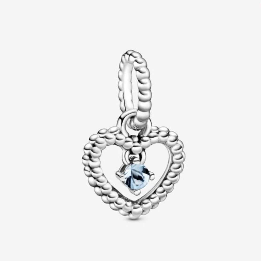 Aqua Blue Beaded Heart Dangle Charm (December)-JewelrYowns