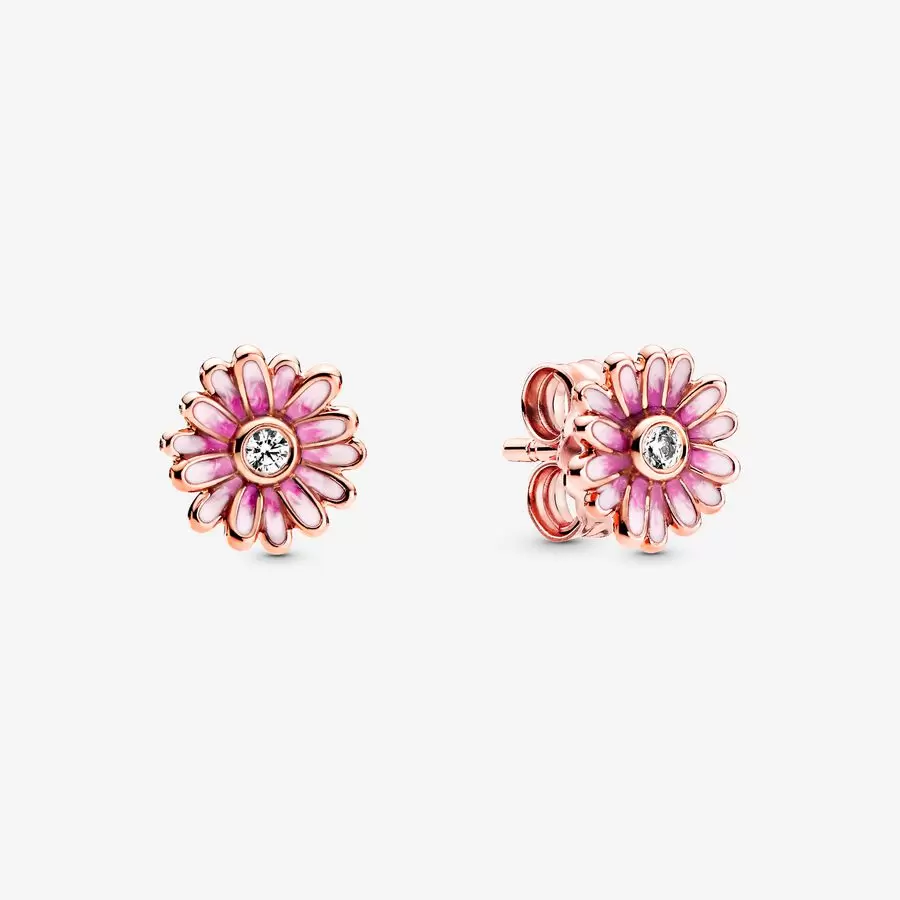 Pink Daisy Flower Stud Earrings-JewelrYowns