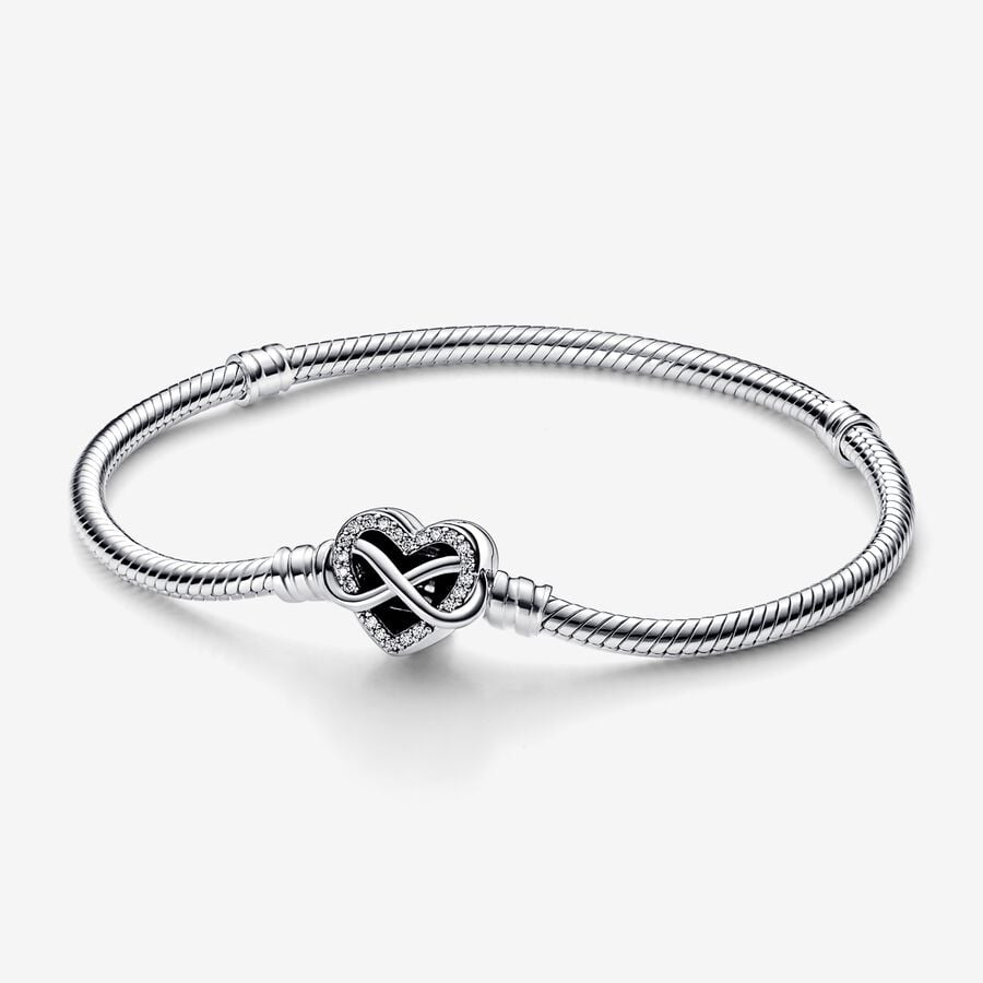 Moments Sparkling Infinity Heart Clasp Snake Chain Bracelet-JewelrYowns