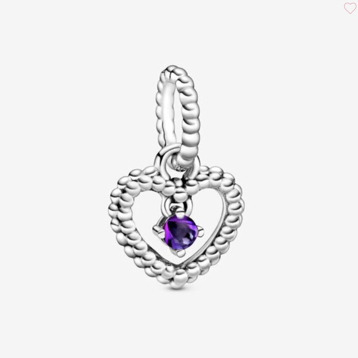 February Purple Beaded Heart Dangle Charm-JewelrYowns