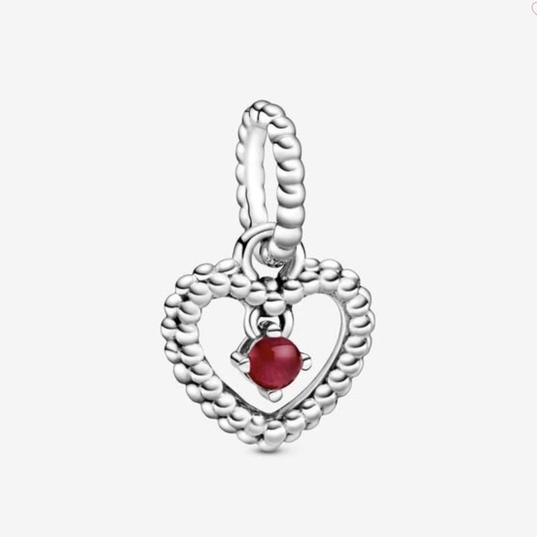 Dark Red Beaded Heart Dangle Charm (January)-JewelrYowns