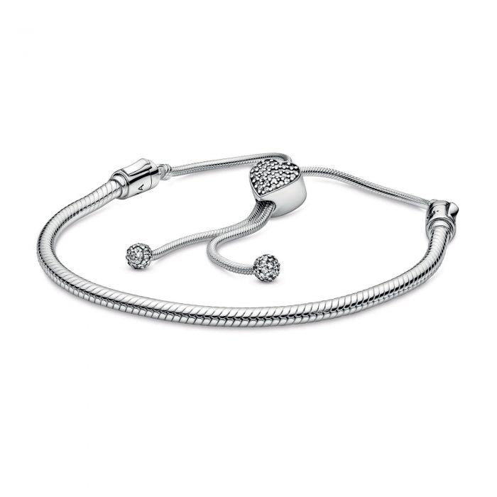 Moment Pave Heart Clasp Snake Chain Slider Bracelet-JewelrYowns