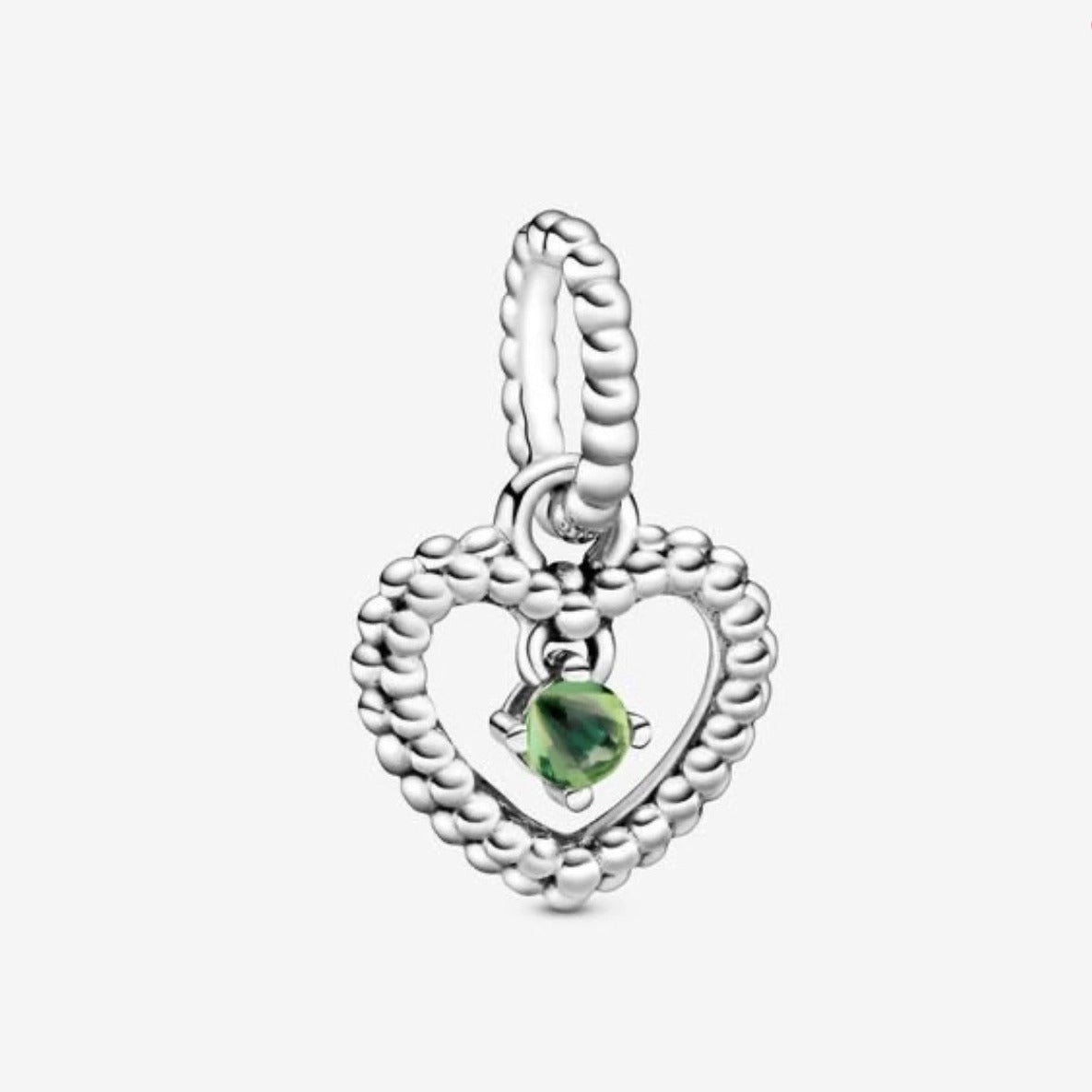August Spring Green Beaded Heart Dangle Charm-JewelrYowns