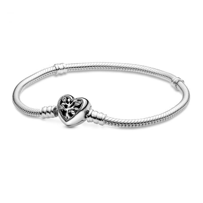 Moments Family Tree Heart Clasp Snake Chain Bracelet-JewelrYowns