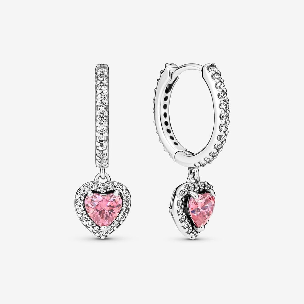 Sparkling Halo Heart Hoop Earrings-JewelrYowns