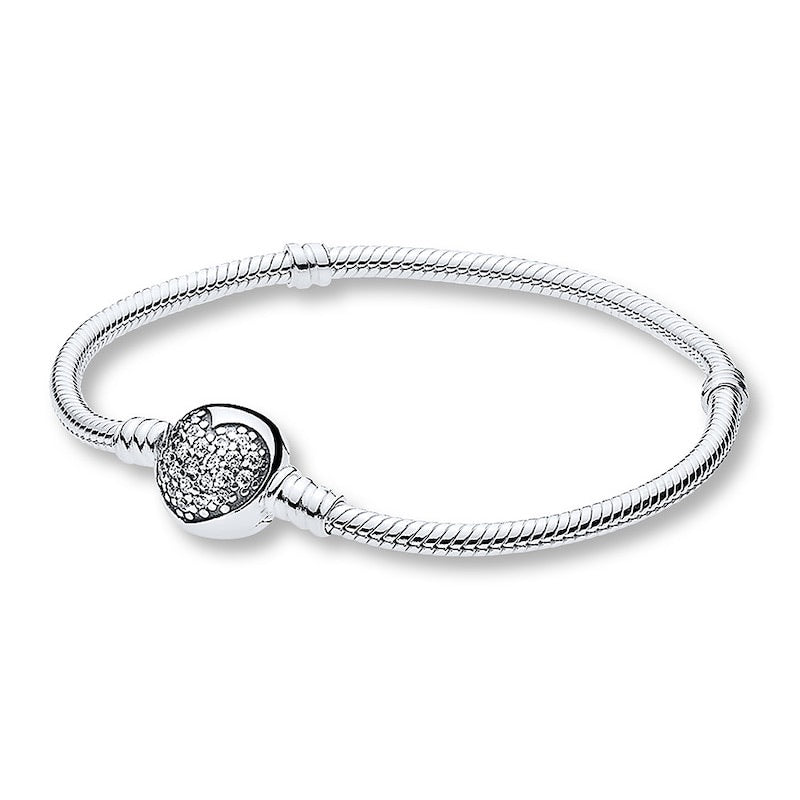 Moments Sparkling Heart Clasp Snake Chain Bracelet-JewelrYowns