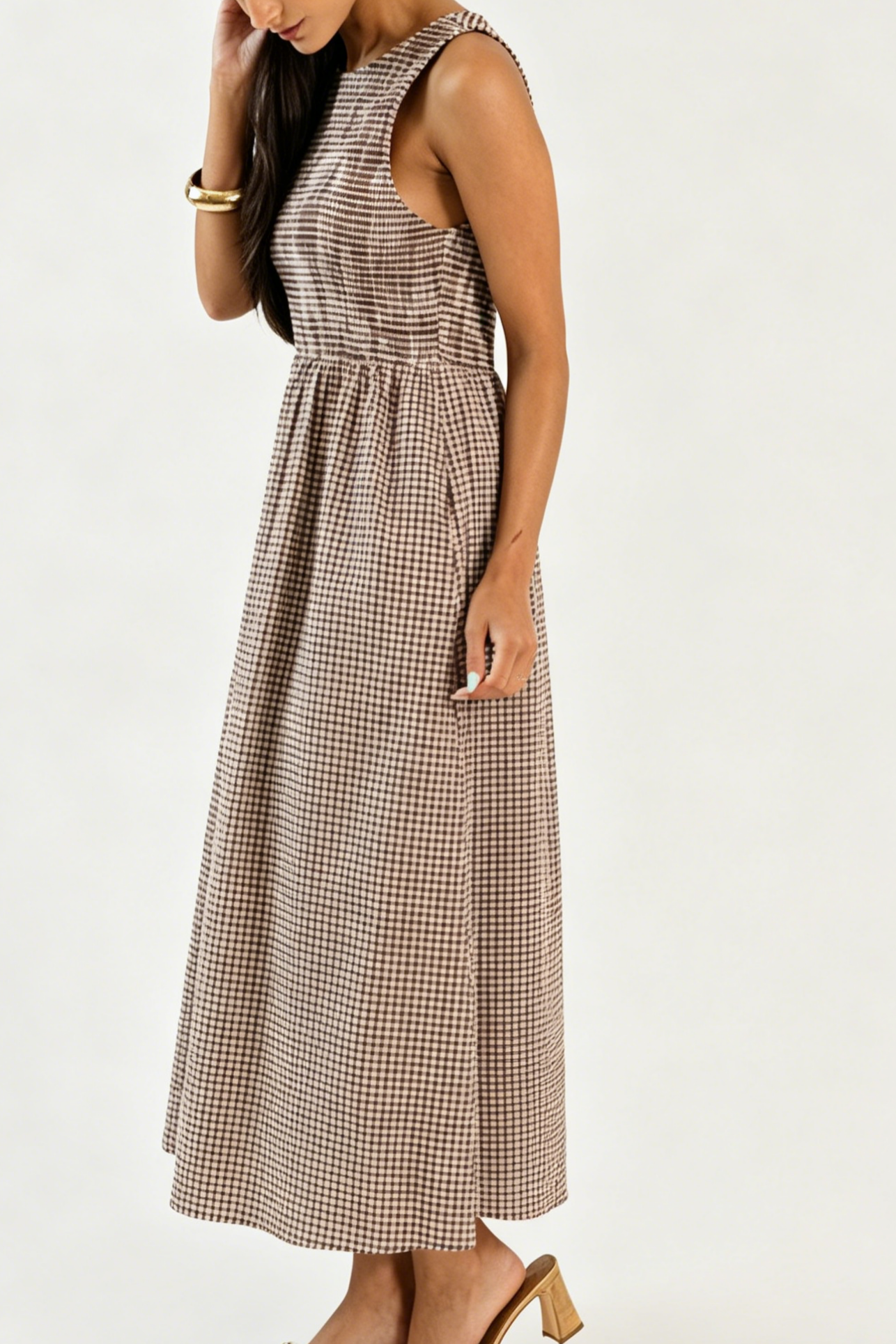 Smocked Gingham Midi