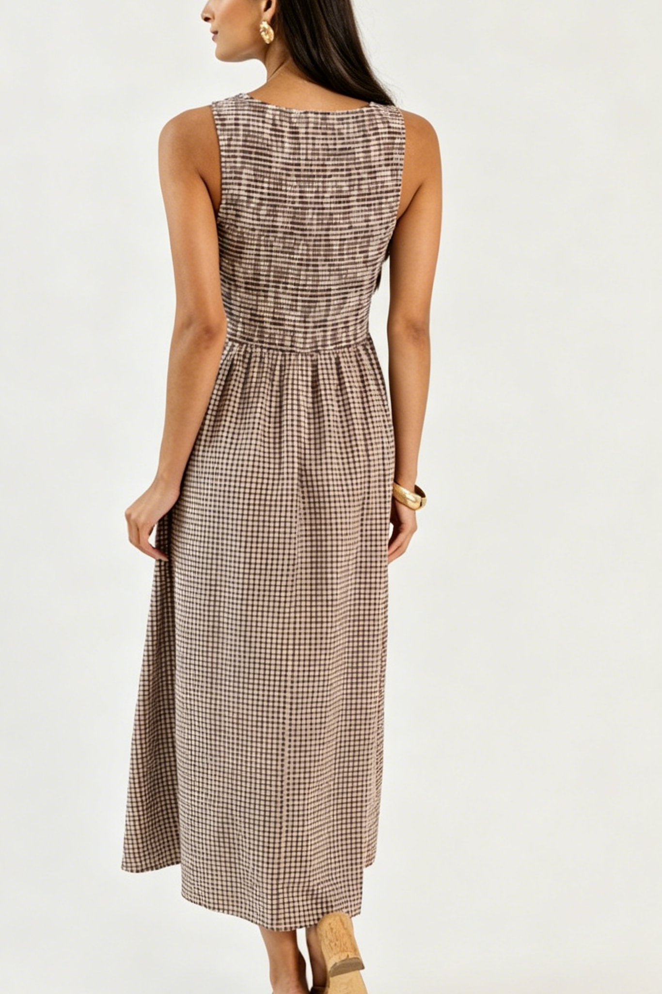Smocked Gingham Midi