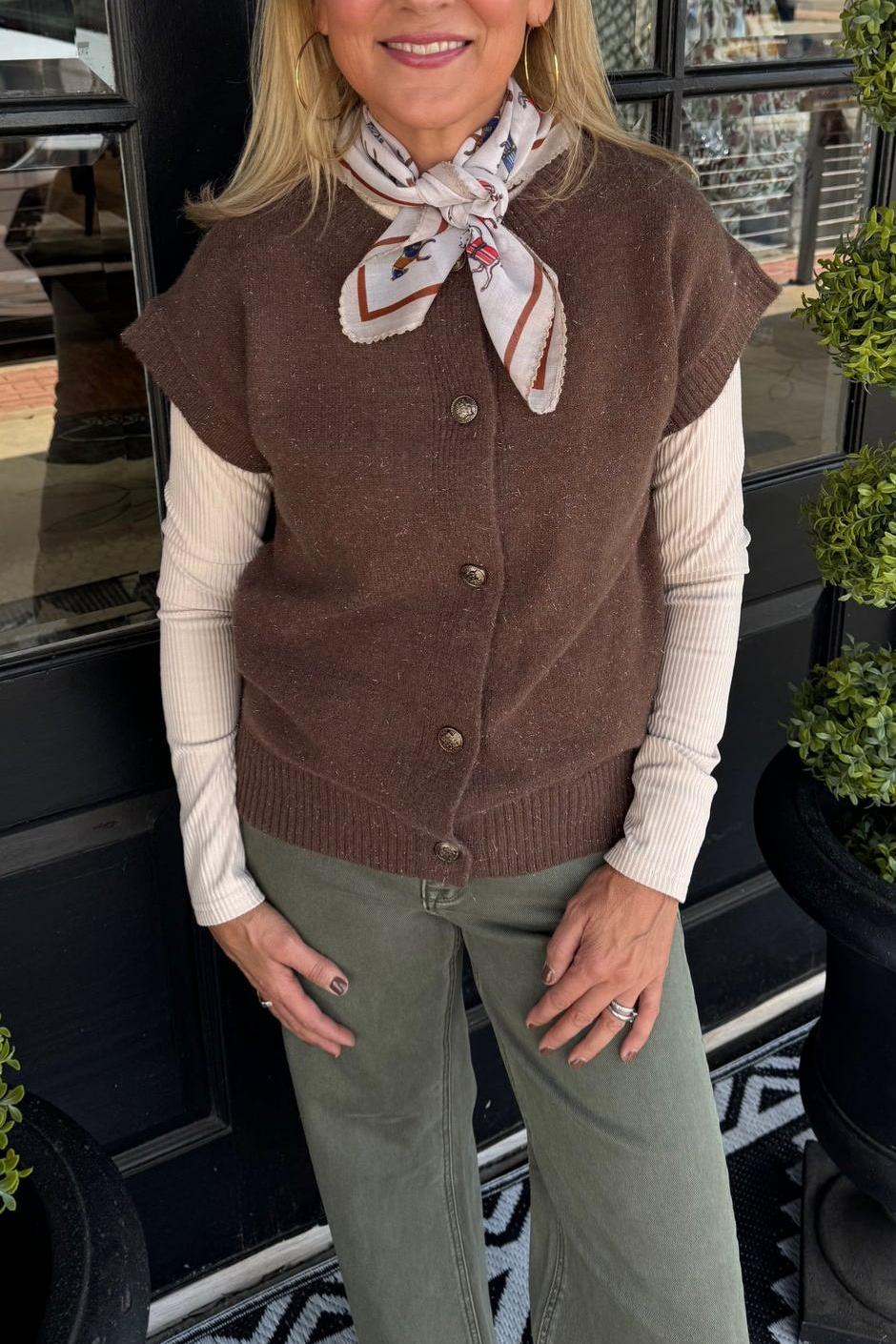 Women's Chic Gold Button Short Sleeve Knit Cardigan Vest