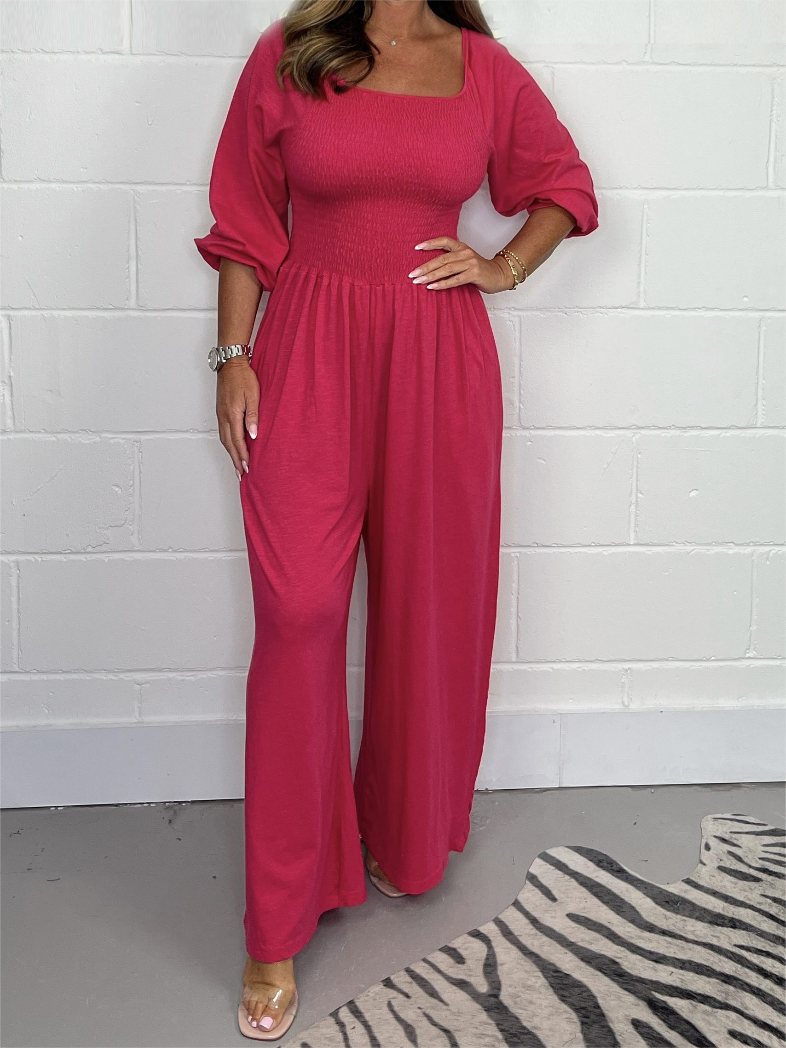 Raspberry Smocked Body Jumpsuit