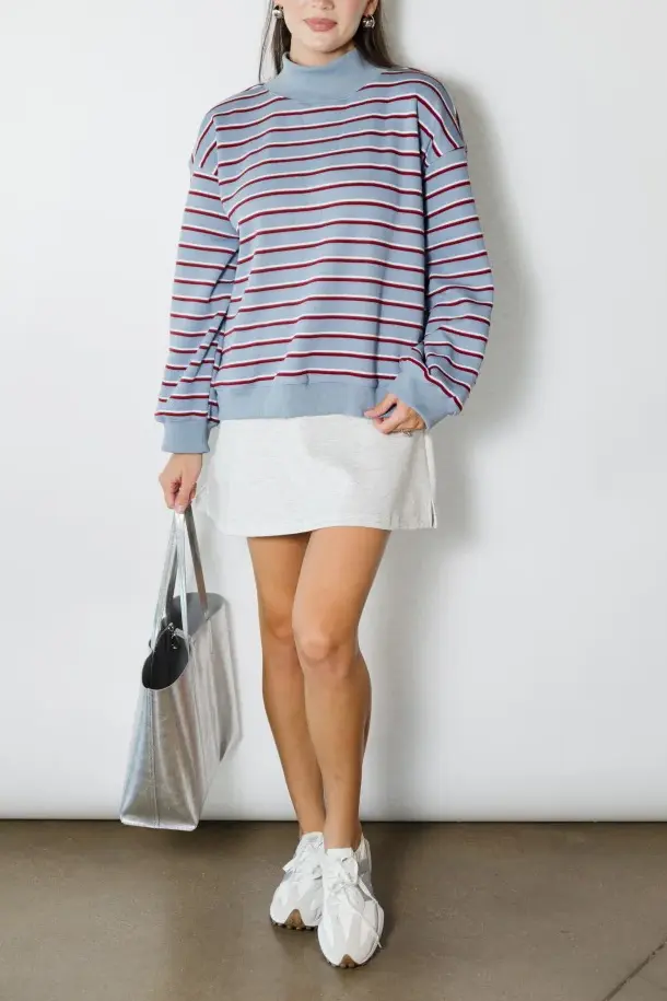 Striped Mock Neck Pullover