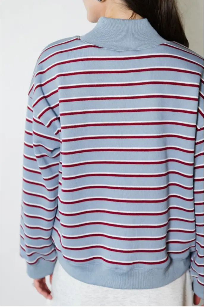 Striped Mock Neck Pullover