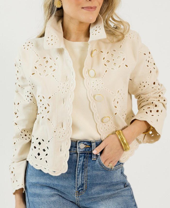 Embroidered Button Top