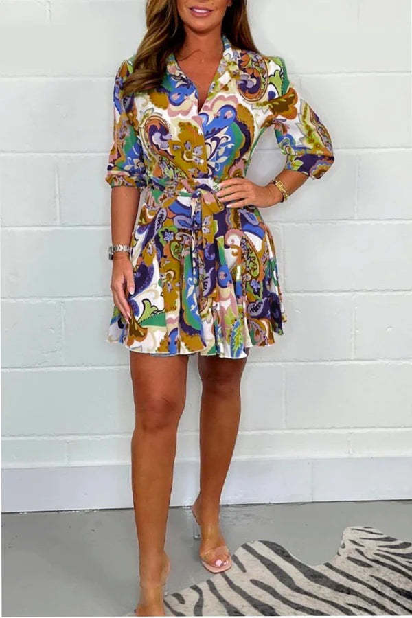 Multi Coloured Print Skater Dress