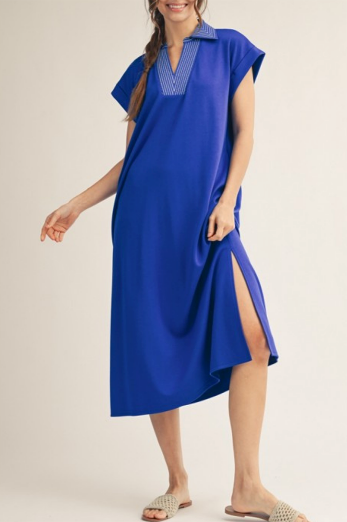 Cap Sleeve Pocket Slit Midi Dress