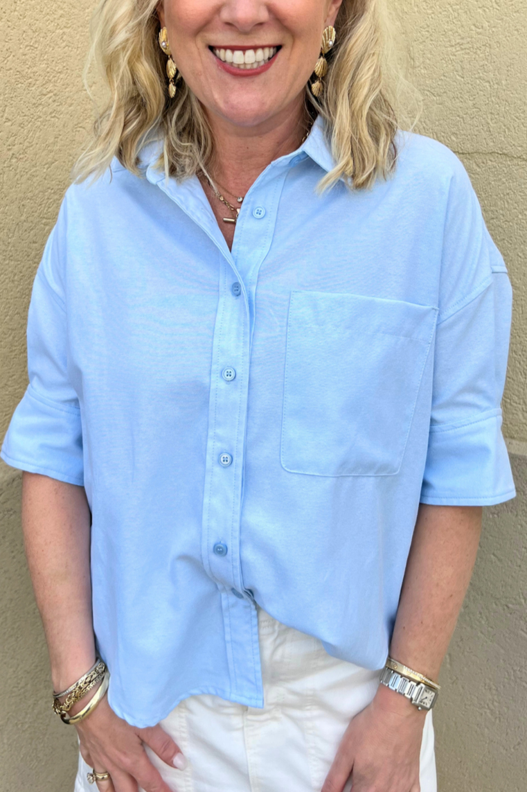 Boxy Button Up Ribbon Top