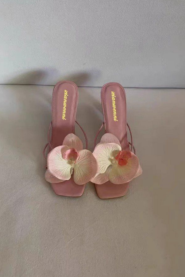 Travel-Style Floral T-Strap High-Heel Beach Sandals
