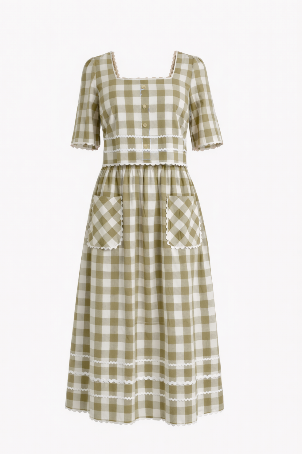 Scallop Edge Gingham 2 Piece Casual Outfit Set