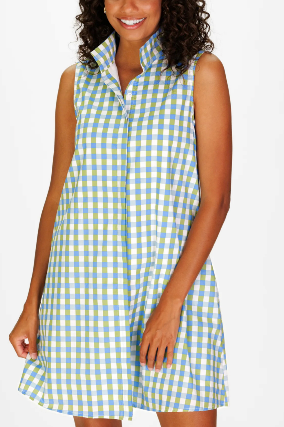 Sleeveless Gingham Swing Shirt Dress