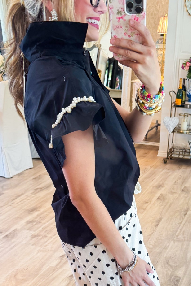 Black Pearl Ruffle Sleeve Top