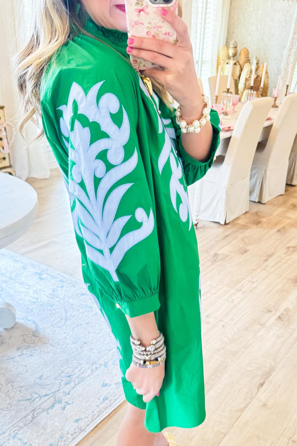  Green Contrast Printed Dress