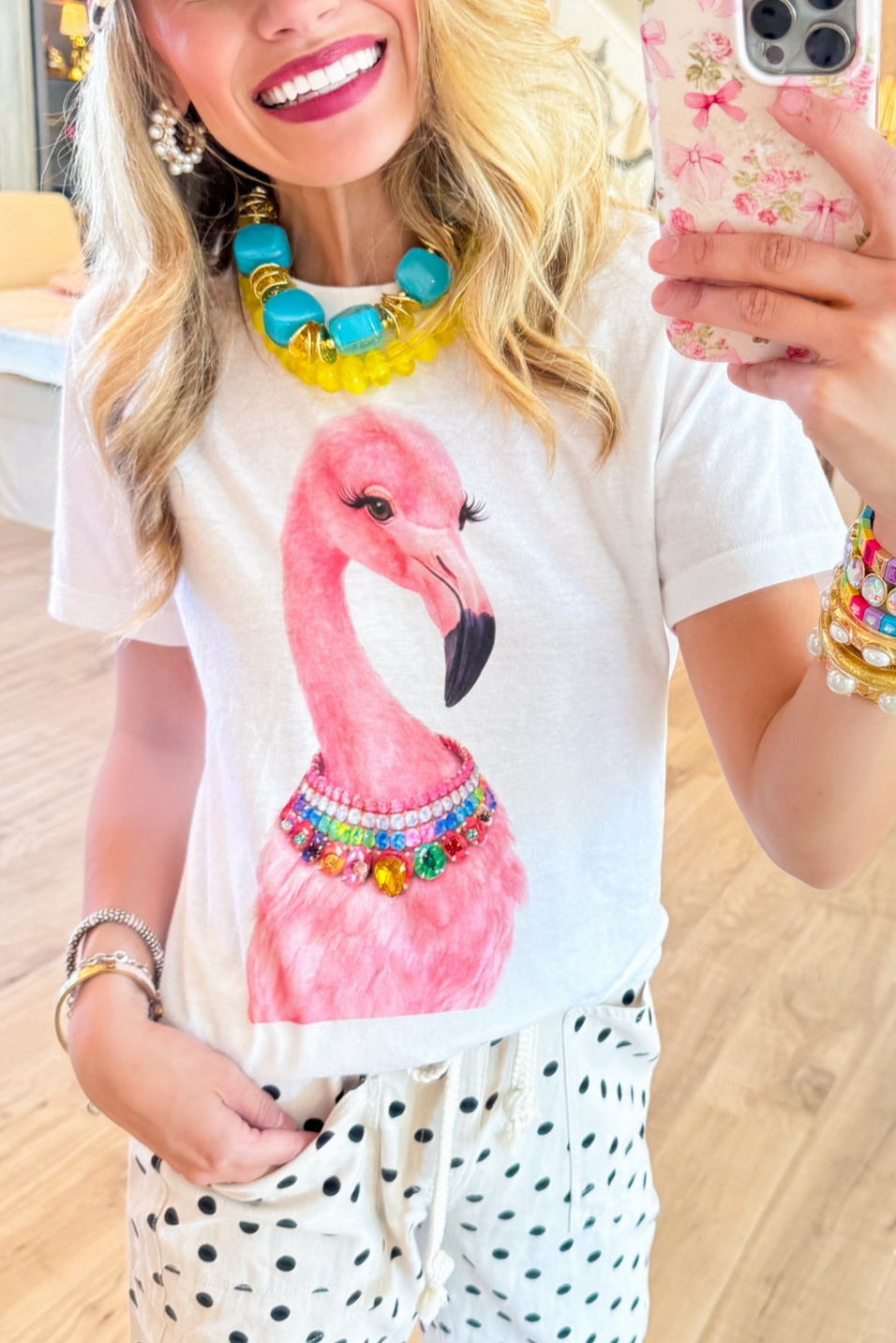 Flamingo Jeweled Collar Tee