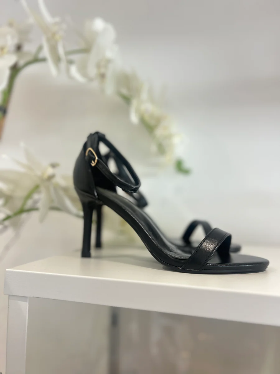 Faux Leather Single Strap Mid Hight Stiletto Shoes