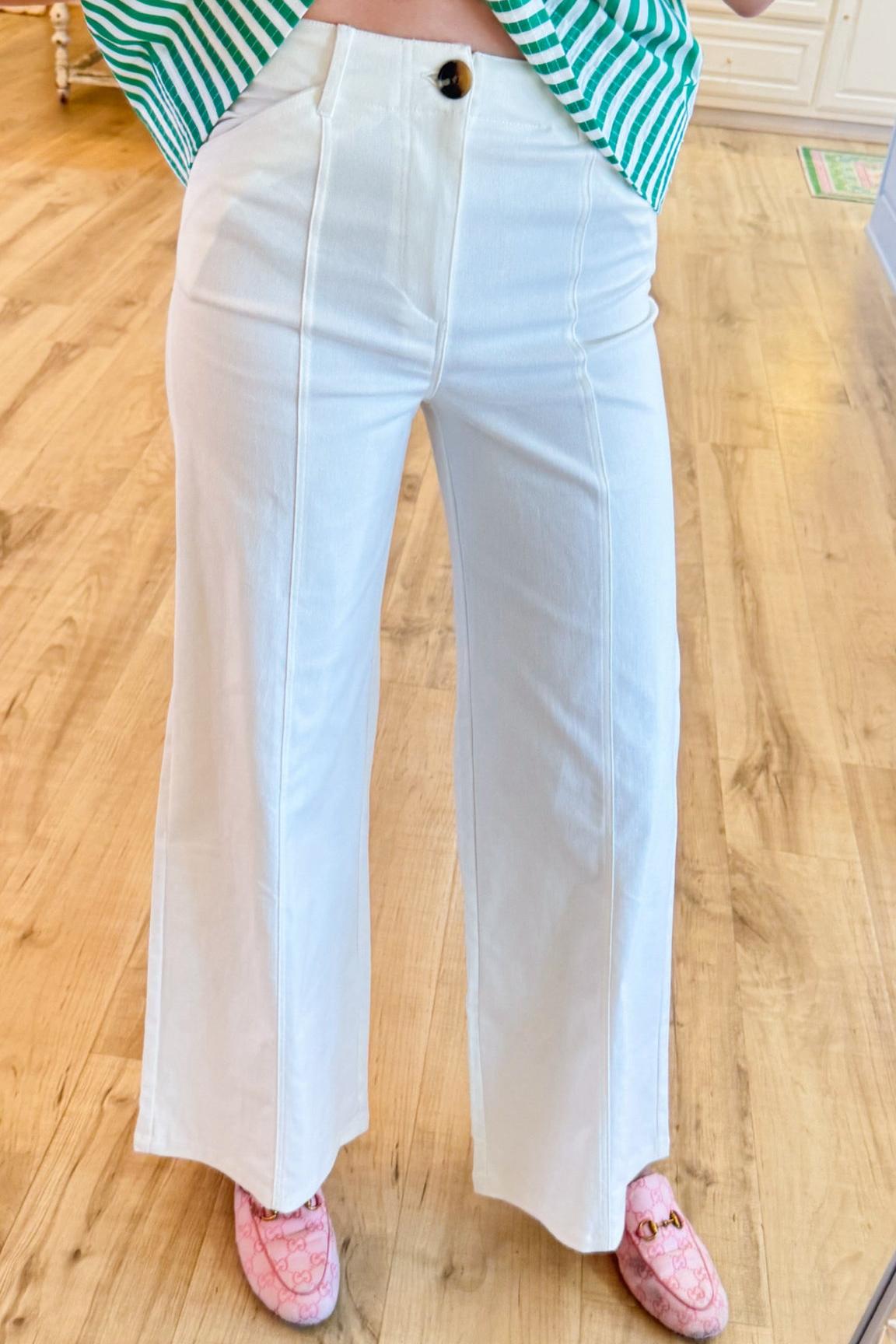 White High Rise Wide Leg Pants