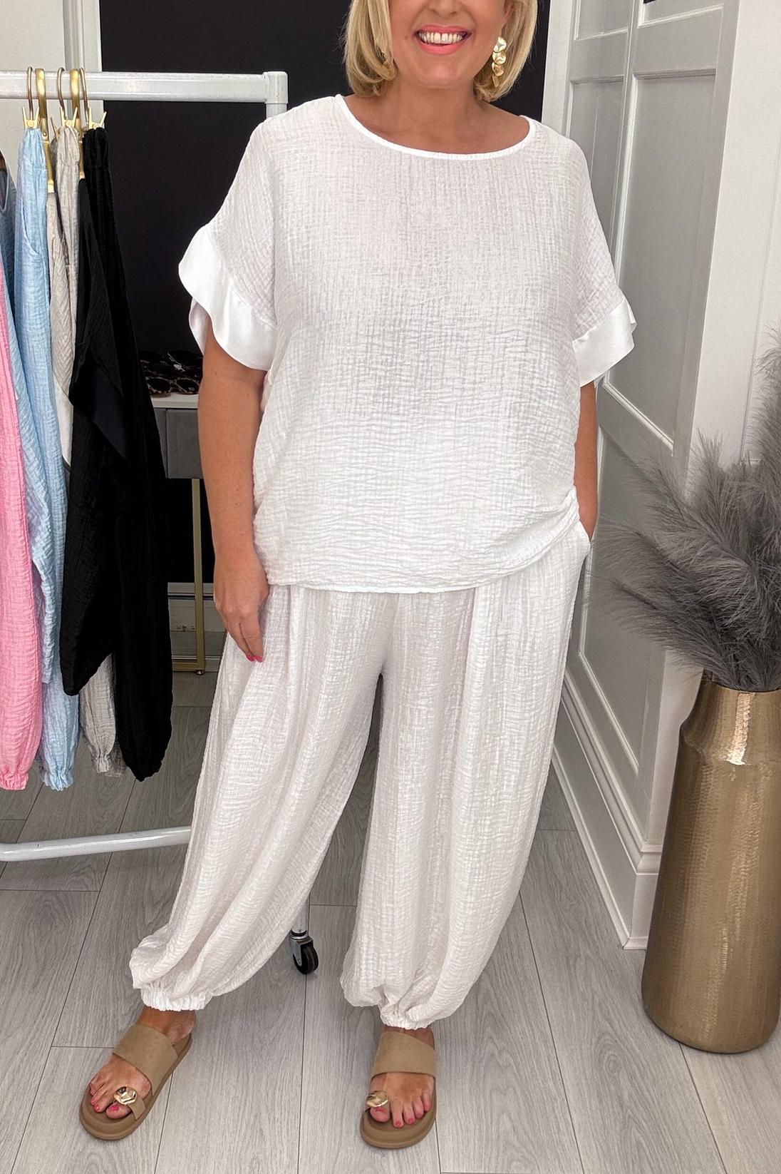 Satin Trim Top & Balloon Trousers Co-ord Set