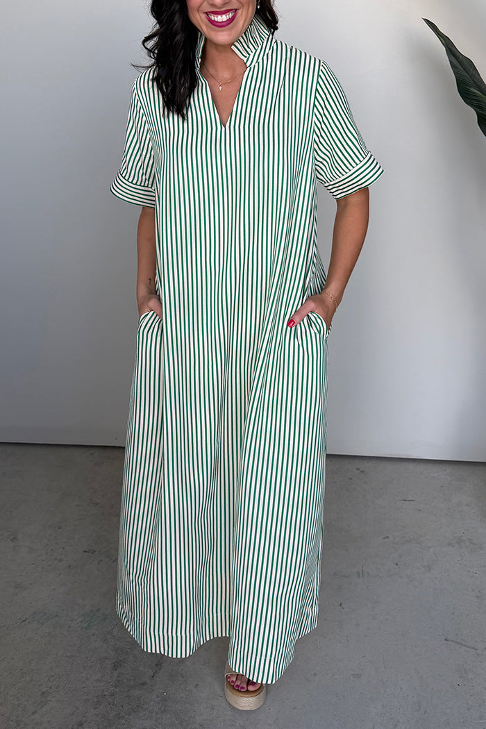 Casual Striped Pocket Maxi Dress