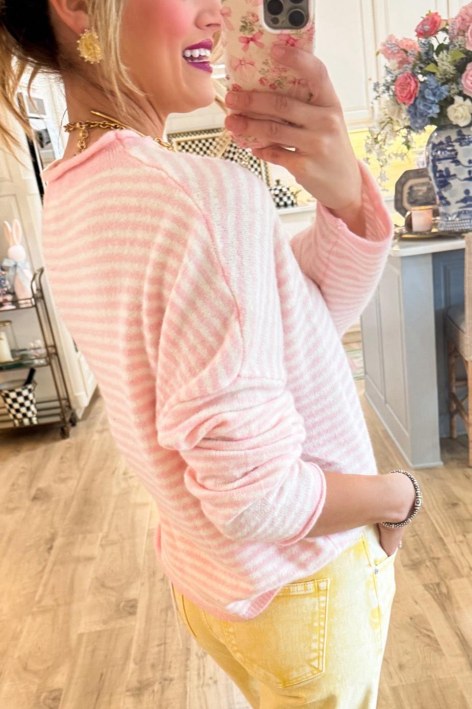 Pink Mini Striped Cardigan