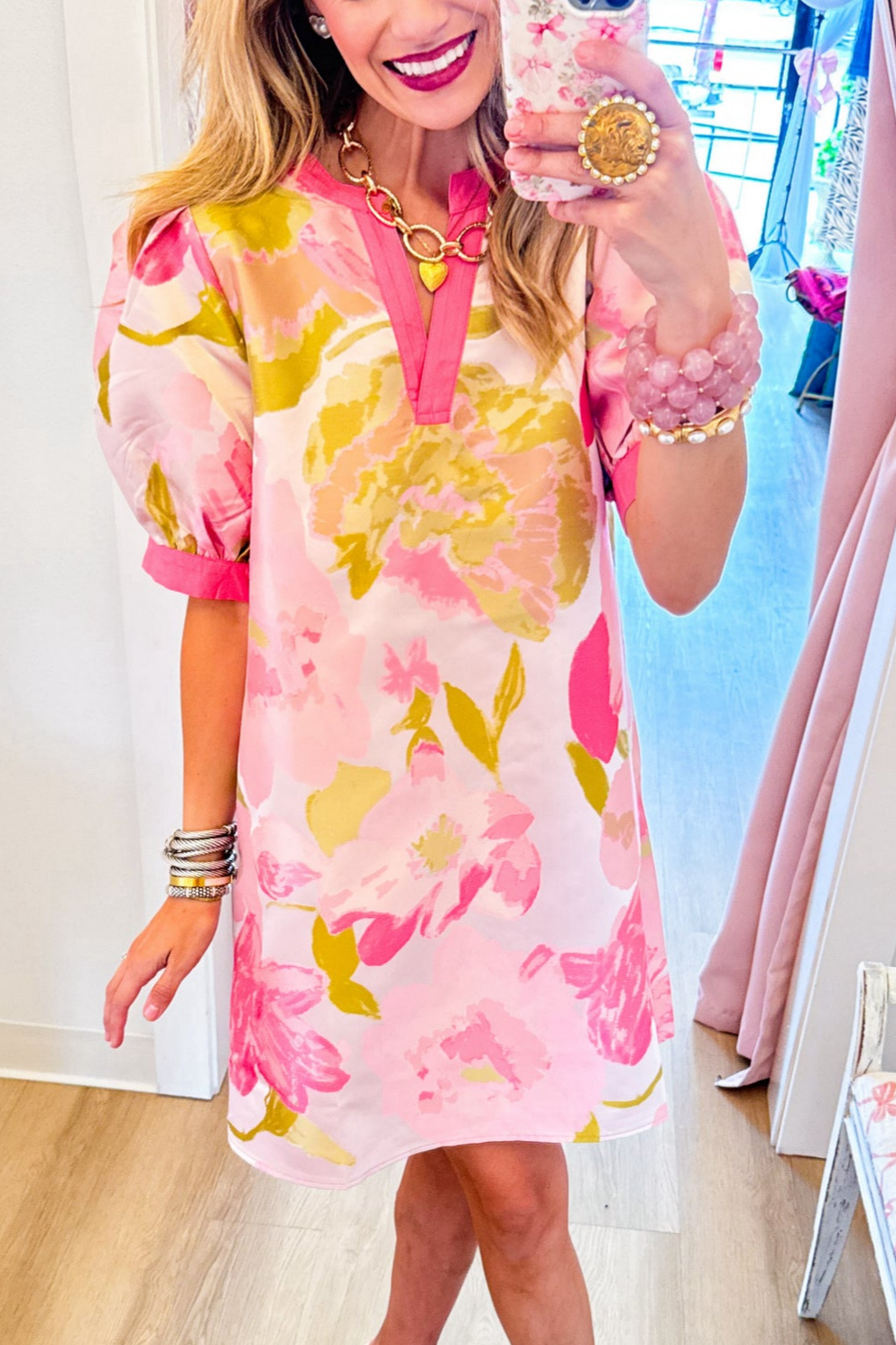 Bubble Gum Pink Floral Jacquard Dress