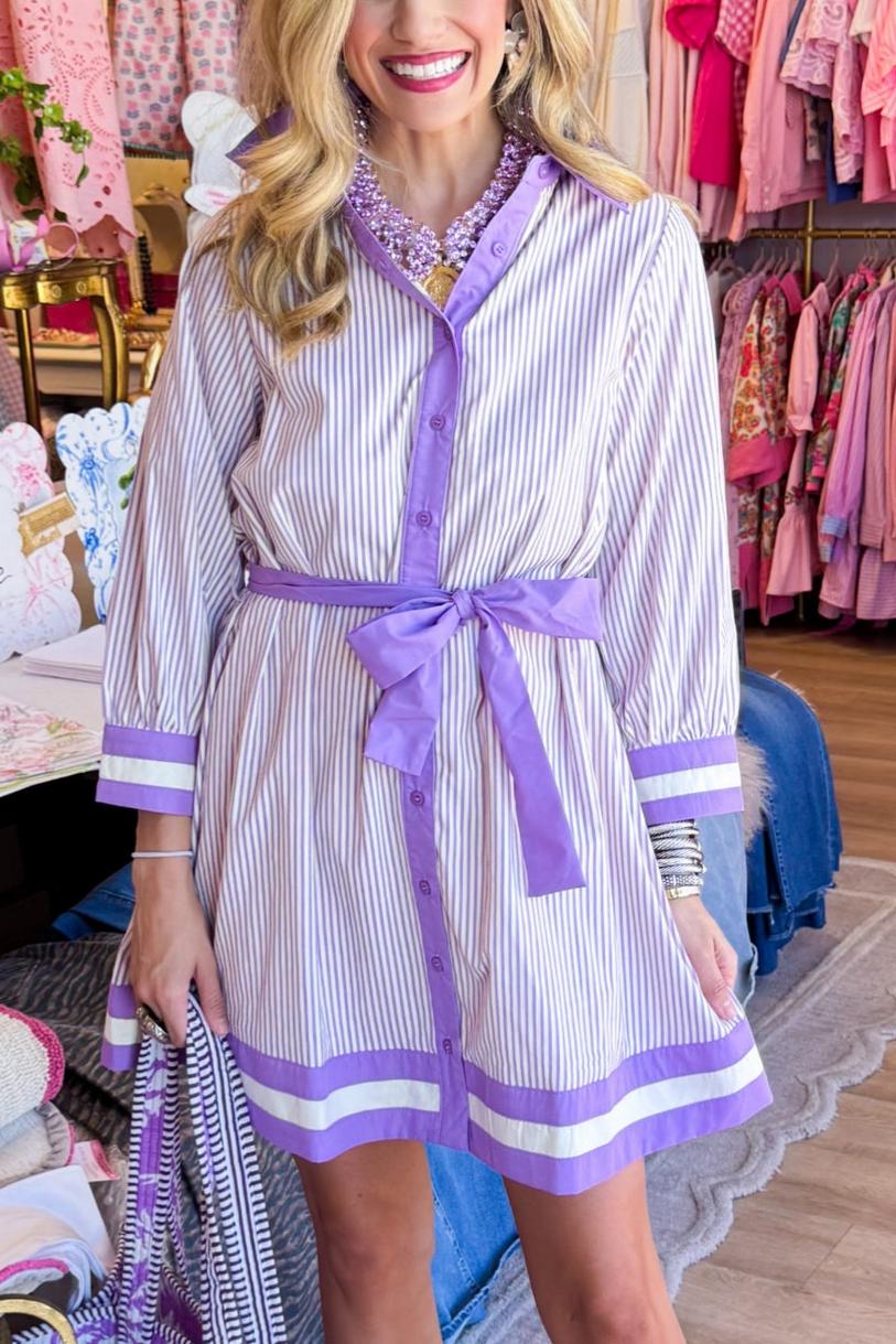 Lavender Stripe Button Up Mini Dress