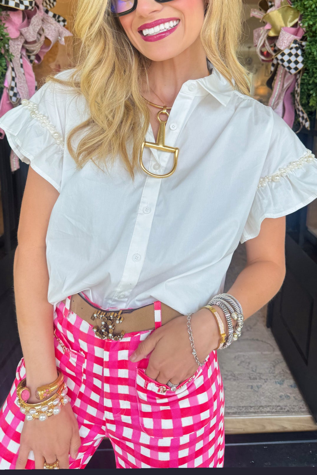 Off White Pearl Ruffle Sleeve Top