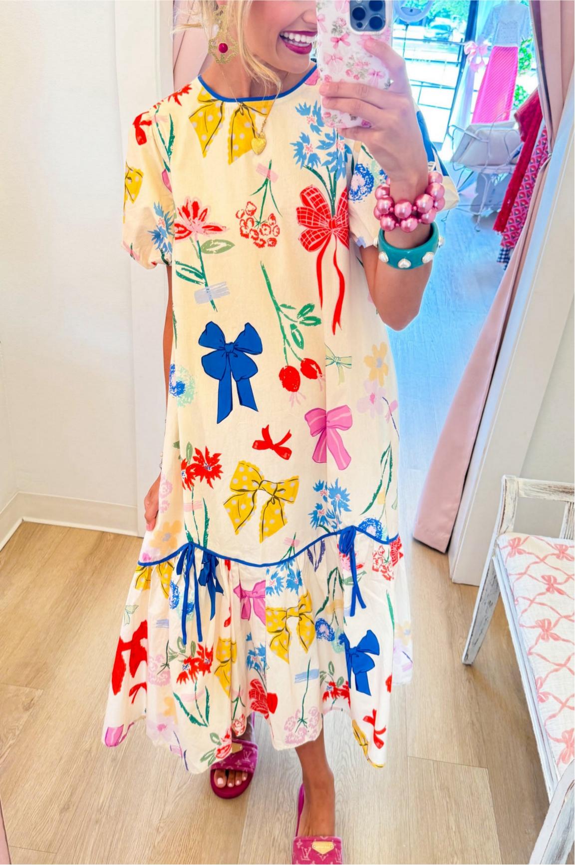 Ivory Multi Bow Print Maxi Dress