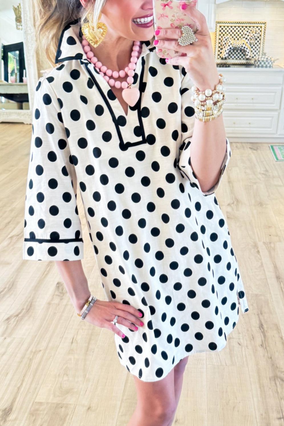 Cream and Black Polka Dot Shift Dress