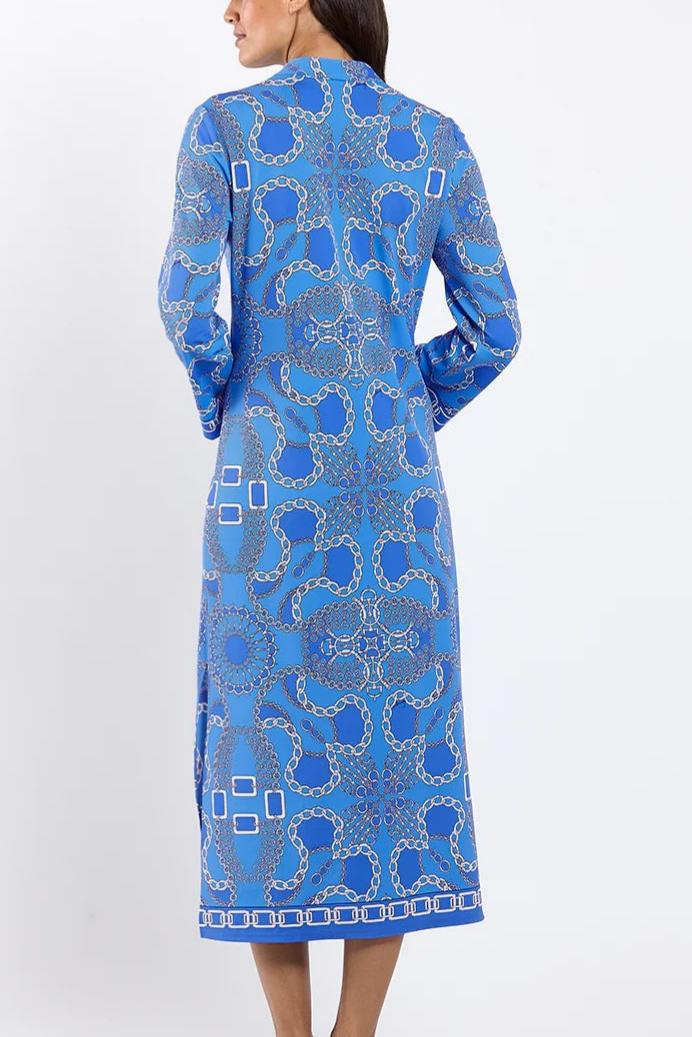 Chain print V-neck long-sleeved dress