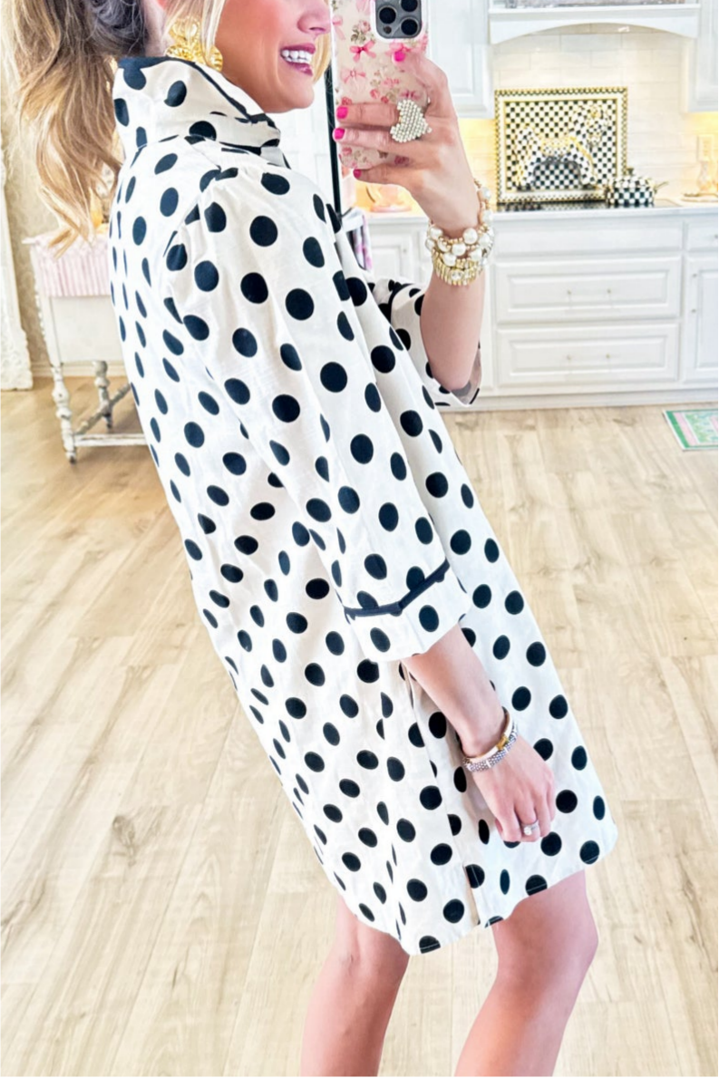 Cream and Black Polka Dot Shift Dress