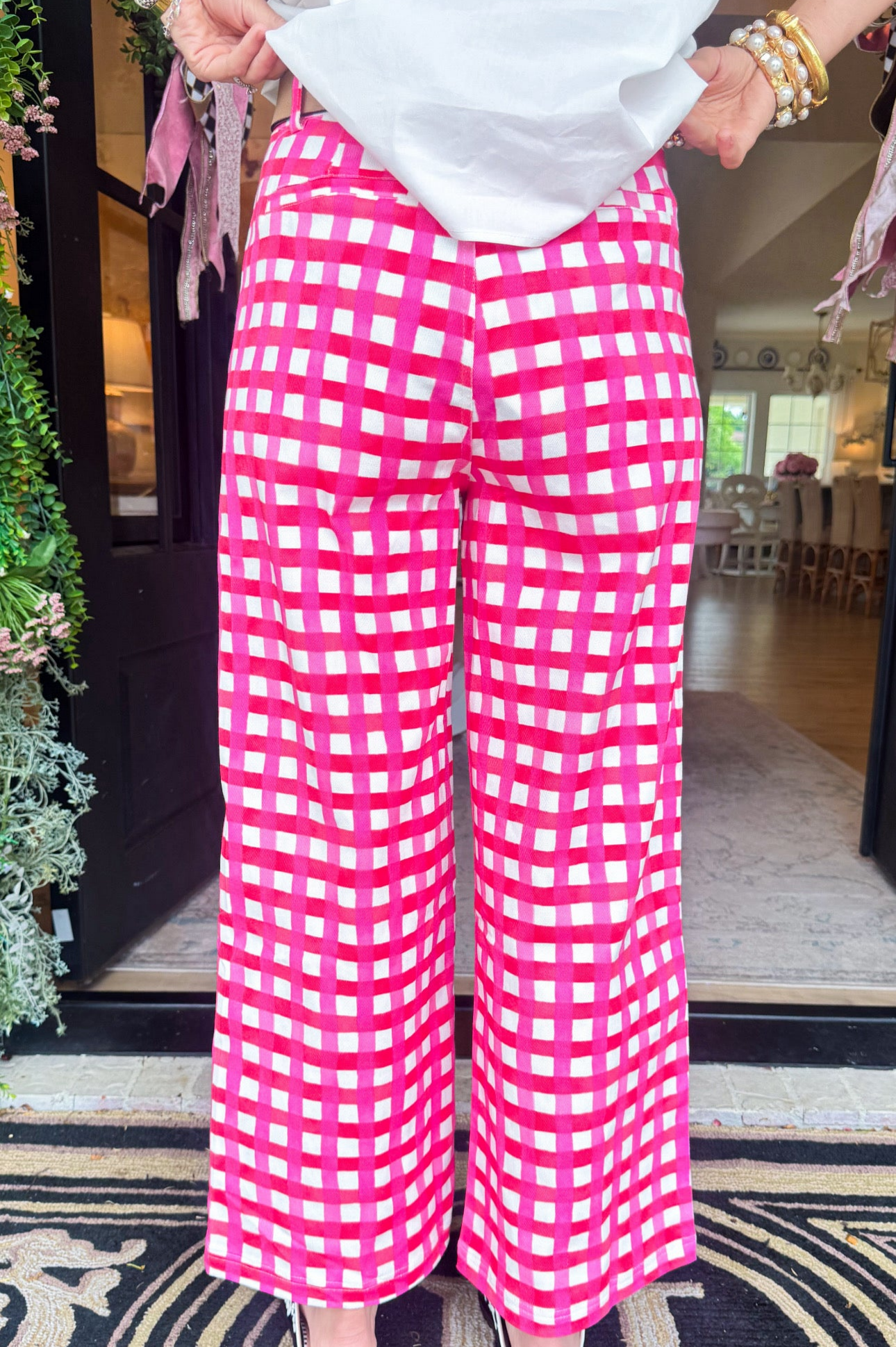 Pink Combo Gingham Wide Leg Pants