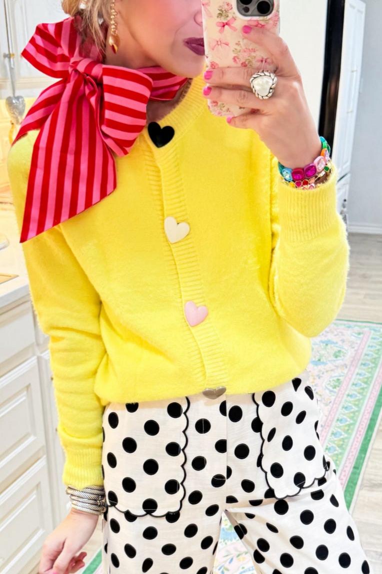 Yellow Heart Button Caridgan