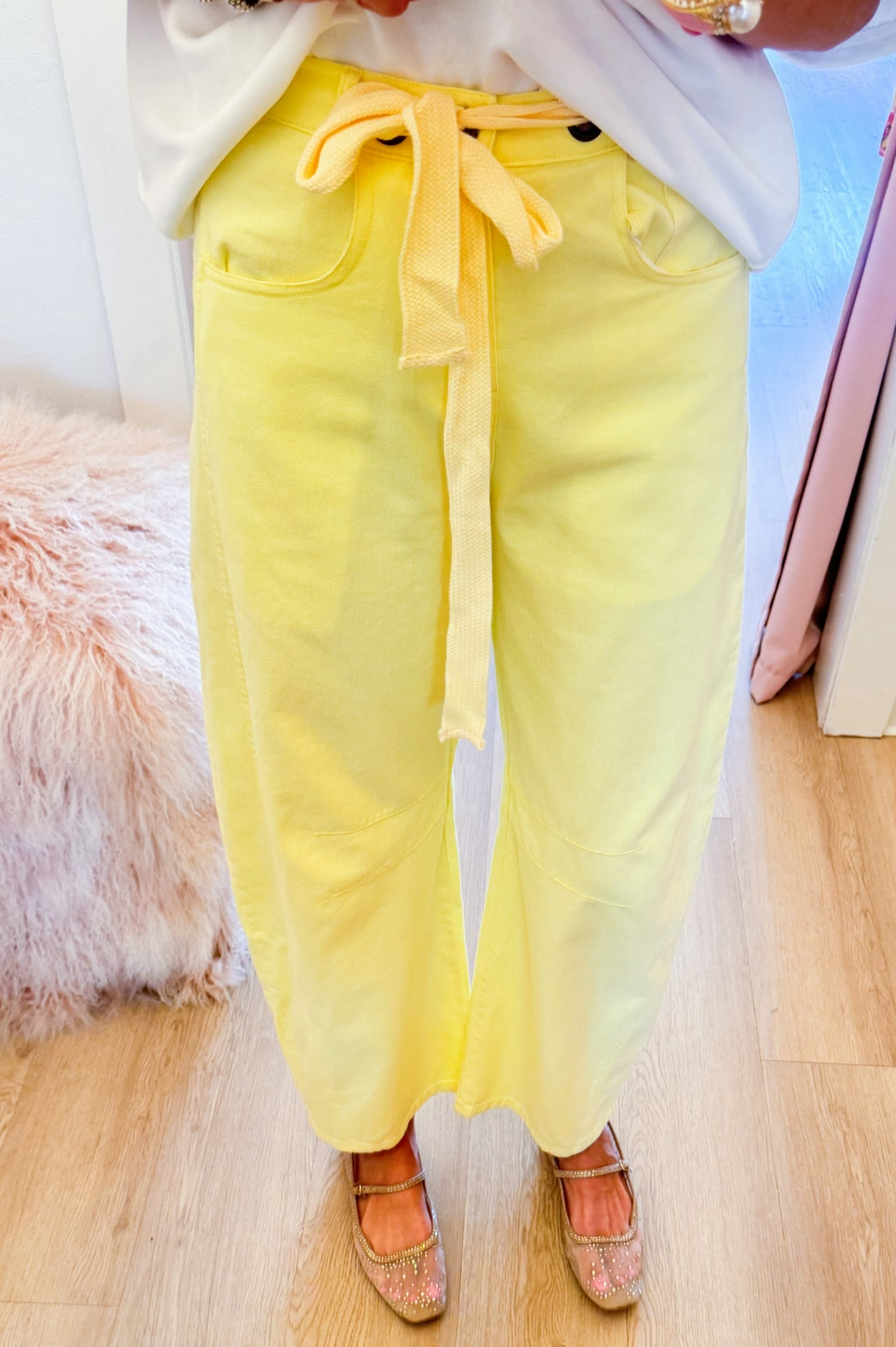 Light Yellow Mineral Washed Barrel Jeans