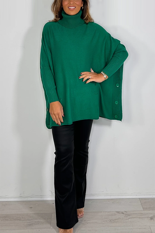 Button Pocket Detail Roll Neck Jumper