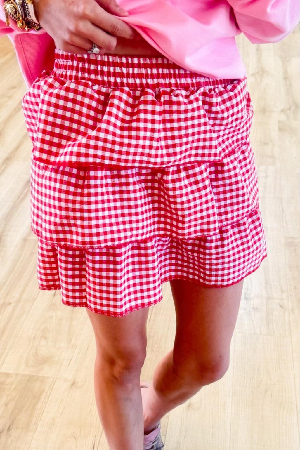 Red Gingham Tiered Skirt